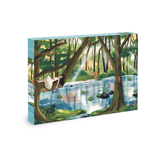 Puzzle 500 pièces d'une forêt féérique illustrée par FNY pour Olleo Puzzles marque belge